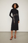 Vestido midi Onyx preto manga longa — frontal