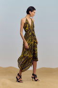 Vestido midi Folhagem decote V estampado — frontal